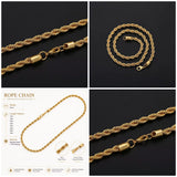 200 PCS - 18K Gold Plated Rope Chain Necklace 18-24 Inch